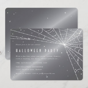 Silver-Grey Diamond Spider Web Halloween Party Invitation