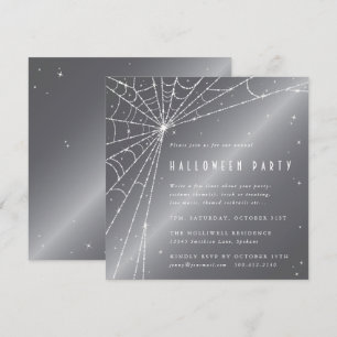 Silver-Grey Diamond Spider Web Halloween Party Invitation