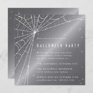 Silver-Grey Diamond Spider Web Halloween Party Invitation