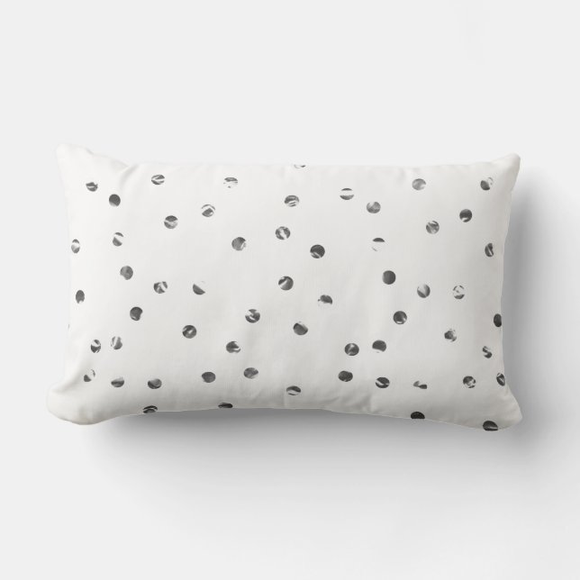 Silver Grey Dots White Stripes Lines Minimalism Lumbar Cushion (Front)