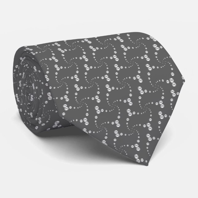 Silver Grey Dotted Pattern on Dark Grey Tie (Rolled)