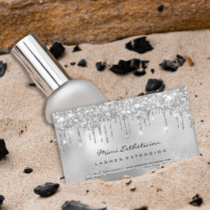 Silver Grey Drips Glitter Eyelash Aftercare Makeup Business Card