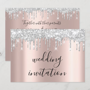 Silver Grey Drips Grey Black Spark Wedding Rose Invitation