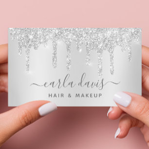 Silver Grey Drips Sparkle Lash Salon Makeup Artist Business Card