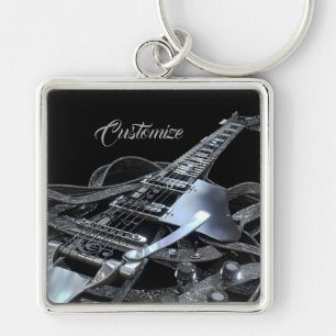 Silver Grey Electric Guitar Premium Key Chain