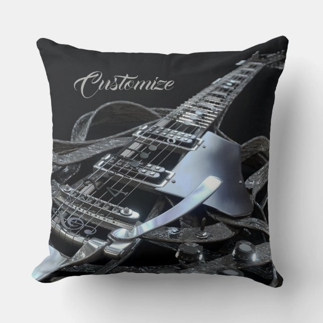 Silver Grey Electric Guitar Throw Pillow (Front)