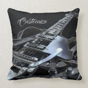Silver Grey Electric Guitar Throw Pillow