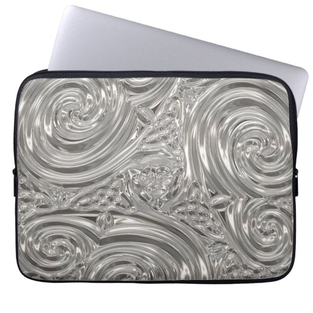 Silver grey elegant art nouveau abstract laptop sleeve (Front)