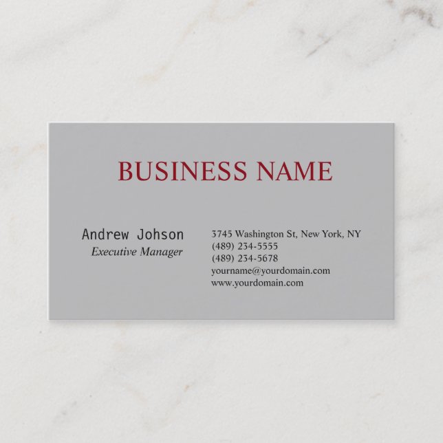 Silver Grey Elegant Classical Simple Business Card (Front)