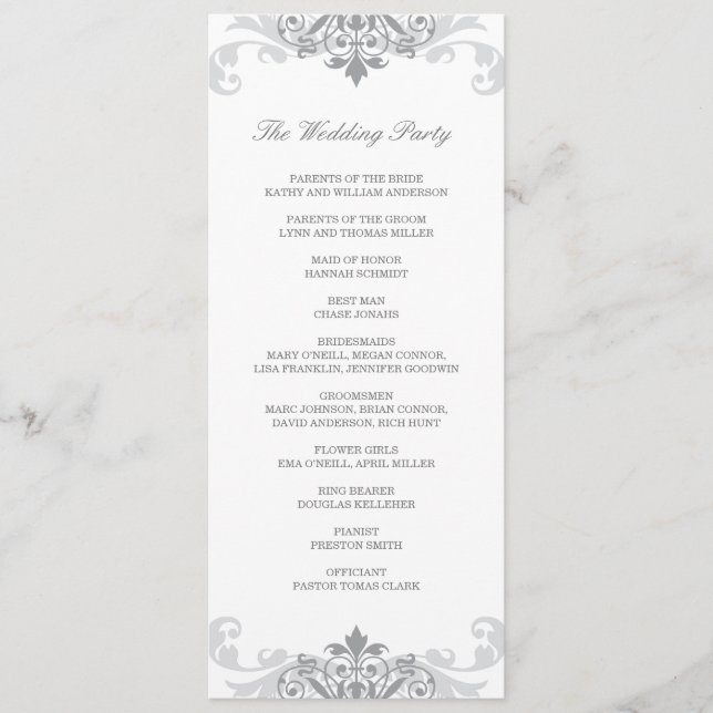 Silver Grey Elegant Ironwork Details Wedding Program (Front)
