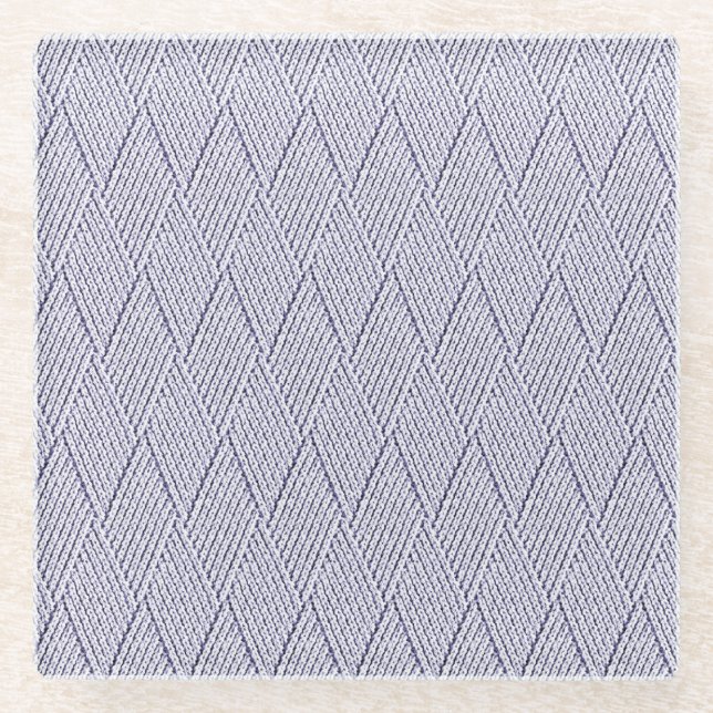 Silver Grey Faux Diamond Knit Pattern Glass Coaster (Front)