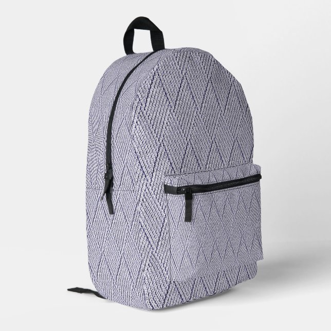 Silver Grey Faux Diamond Knit Pattern Printed Backpack (Back Corner Left)