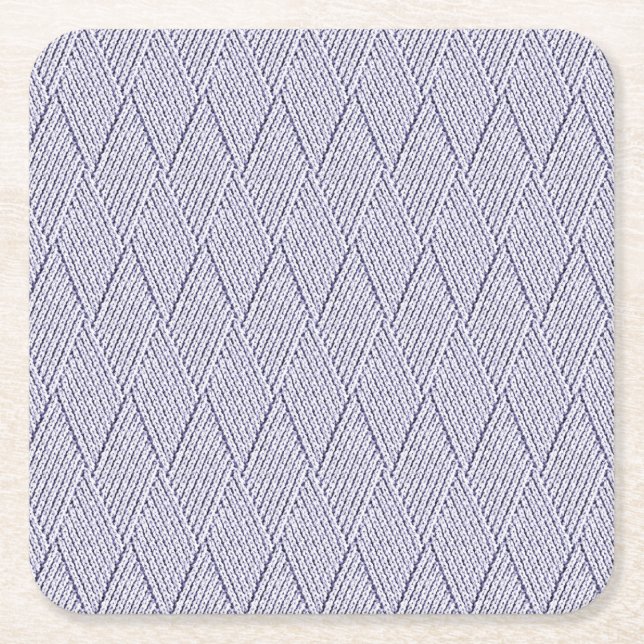 Silver Grey Faux Diamond Knit Pattern Square Paper Coaster (Front)