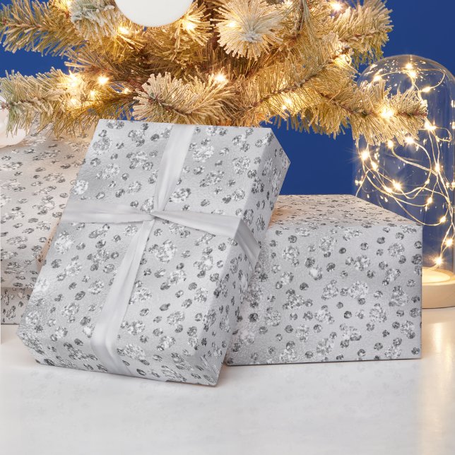 Silver Grey Faux Glitter Cheetah Spots Wrapping Paper (Holidays)