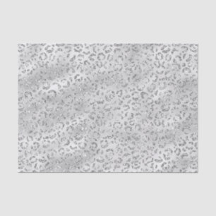 Silver Grey Faux Glitter Leopard Print Tissue Paper