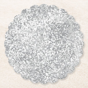 Silver Grey Faux Glitter Pattern Chic Paper Coaster