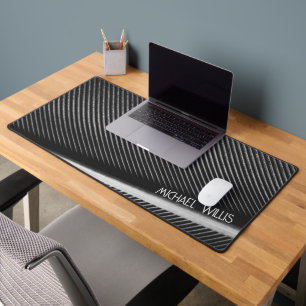 Silver grey feather texture lines Custom name Desk Mat