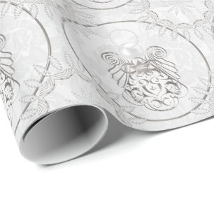 Silver Grey Filigree Christmas Angel of Peace Wrapping Paper