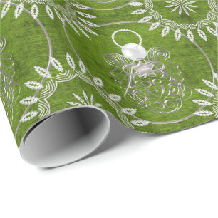 Silver Grey Filigree Christmas Angel of Peace Wrapping Paper