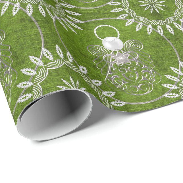 Silver Grey Filigree Christmas Angel of Peace Wrapping Paper (Roll Corner)