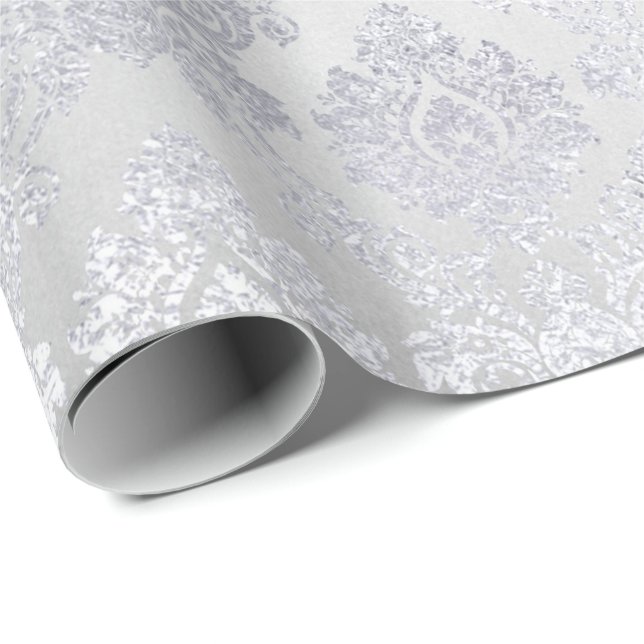 Silver Grey Floral Damask Floral Royal Monochrom Wrapping Paper (Roll Corner)