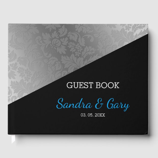 Silver Grey Floral Damask Guest Book (Front)