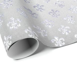 Silver Grey Floral Fleur De Lis Royal Iris Wrapping Paper