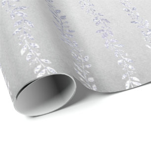Silver Grey Floral Girland Metallic Monochromatic Wrapping Paper