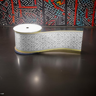 Silver Grey Floral Lace Silver Gold Trim Satin Ribbon