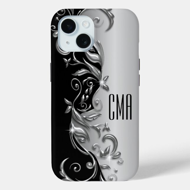 Silver Grey Floral - Monogram Case-Mate iPhone Case (Back)