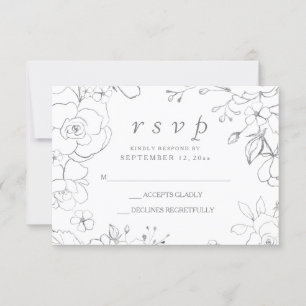Silver Grey Floral Simple Elegant Wedding RSVP