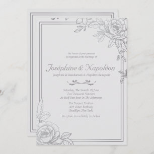 Silver, Grey Floral Wedding Invitations