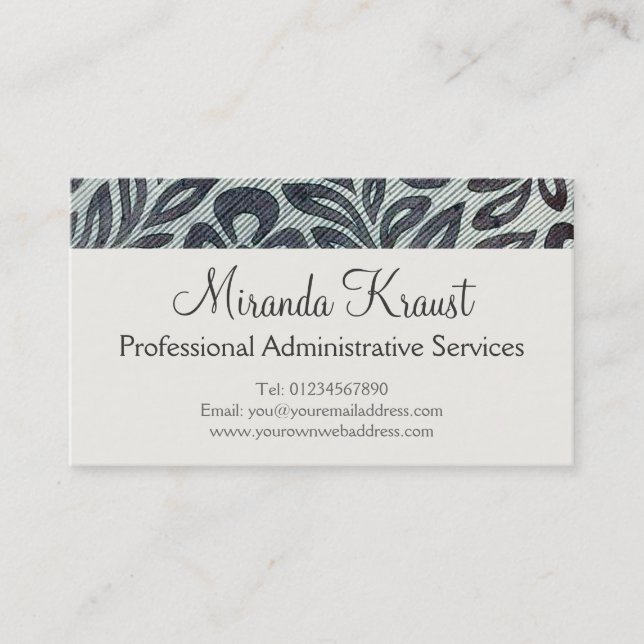 Silver Grey Flower Textile Pattern Business Card (Front)