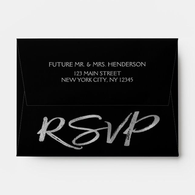 Silver Grey Foil and Black RSVP Envelopes (Back (Top Flap))
