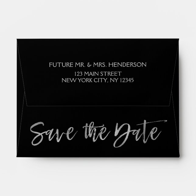 Silver Grey Foil and Black Save the Date Envelopes (Back (Top Flap))