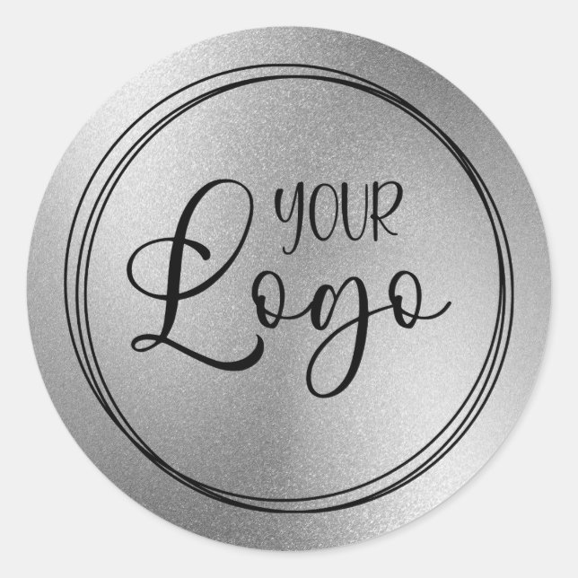 Silver Grey Foil Look Logo Classic Round Sticker (Front)