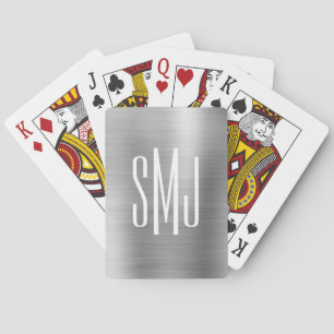 Silver Grey Foil Three Letter Monogram Playing Cards