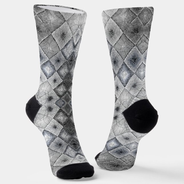 Silver & Grey Geometric Abstract Lattice Texture Socks (Angled)