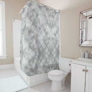 Silver Grey Geometric Abstract Shower Curtain