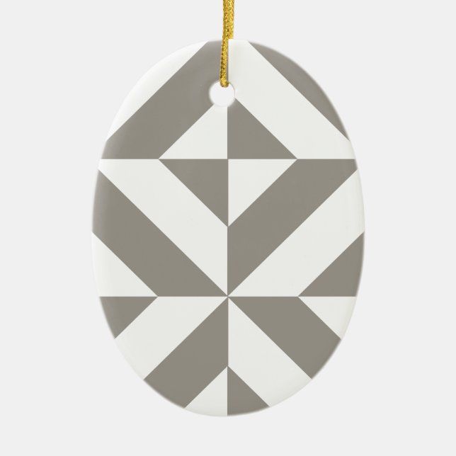 Silver Grey Geometric Art Deco Ceramic Ornament (Front)