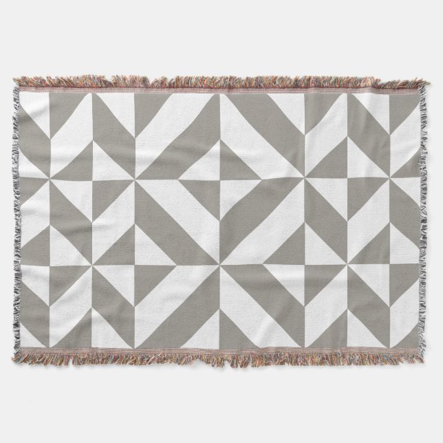 Silver Grey Geometric Art Deco Throw Blanket (Front)