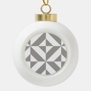 Silver Grey Geometric Deco Cube Pattern Ceramic Ball Christmas Ornament