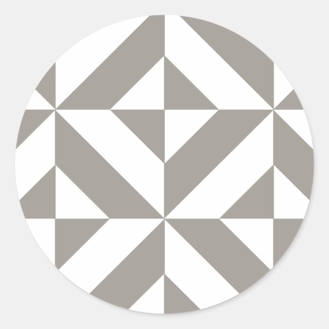 Silver Grey Geometric Deco Cube Pattern Classic Round Sticker (Front)