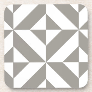 Silver Grey Geometric Deco Cube Pattern Coaster