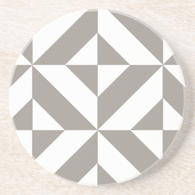 Silver Grey Geometric Deco Cube Pattern Coaster (Front)