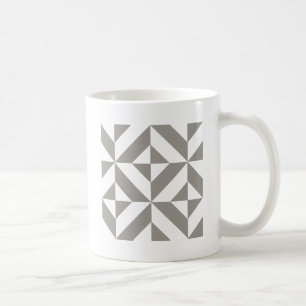 Silver Grey Geometric Deco Cube Pattern Coffee Mug