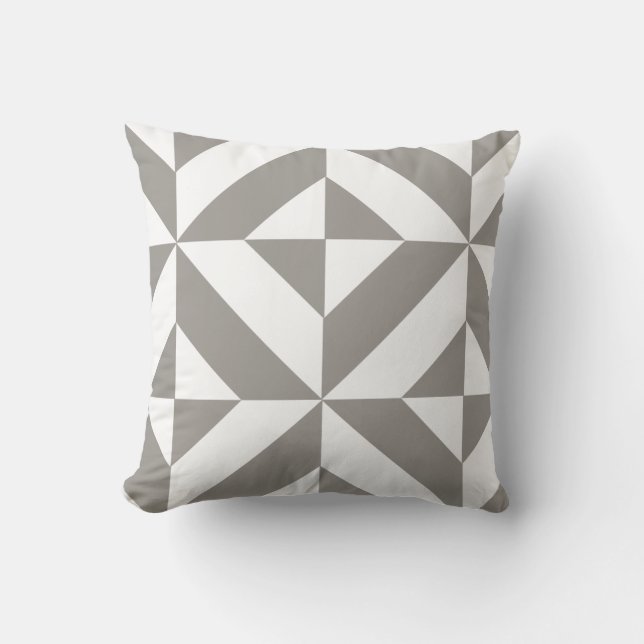 Silver Grey Geometric Deco Cube Pattern Cushion (Front)