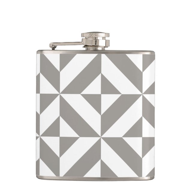 Silver Grey Geometric Deco Cube Pattern Hip Flask (Front)