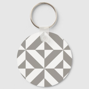 Silver Grey Geometric Deco Cube Pattern Key Ring