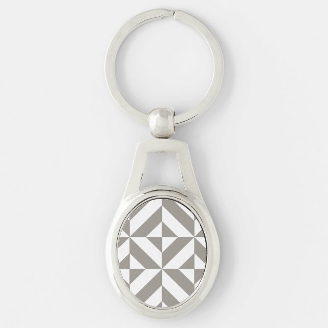Silver Grey Geometric Deco Cube Pattern Key Ring (Front)